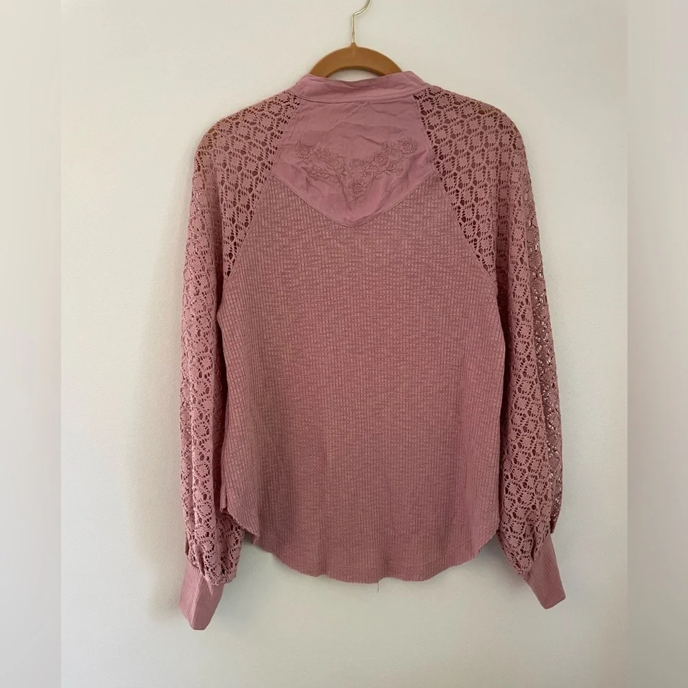 Free people sweetest thing thermal knit high neck long sleeve top size xs pink